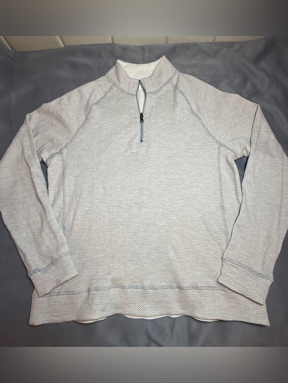 American Giant Light Gray/White Reversible Quarter-Zip Pullover